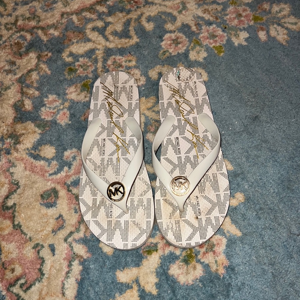 Michael Kors White Logo Flip Flop Sandals